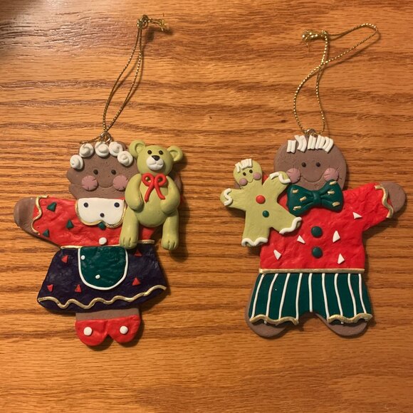 SET OF 2 RUBBER GINGERBREAD FIGURES, MALE AND FEMALE, CHRISTMAS ORNAMENTS - Picture 1 of 4